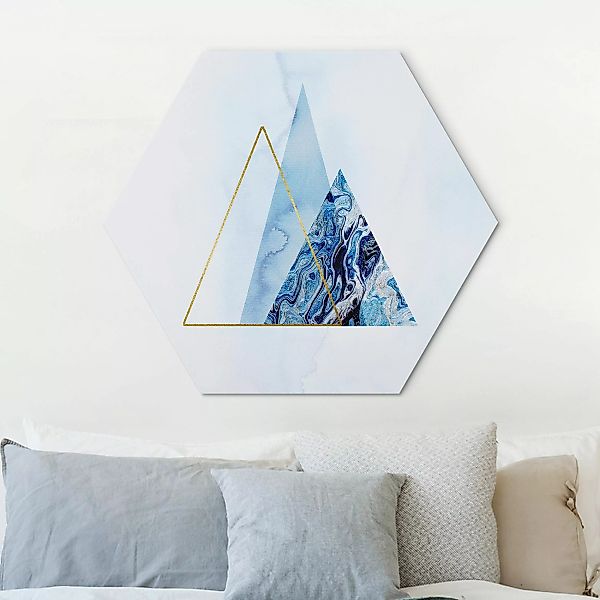 Hexagon-Alu-Dibond Bild Geometrie in Blau und Gold II günstig online kaufen