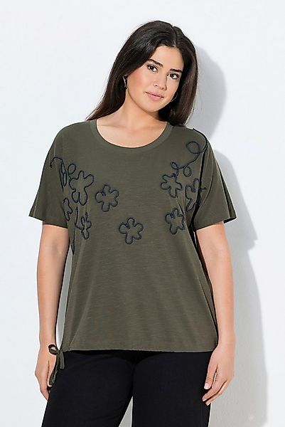 Ulla Popken T-Shirt T-Shirt Blüten Oversized Rundhals Langarm Saumband günstig online kaufen