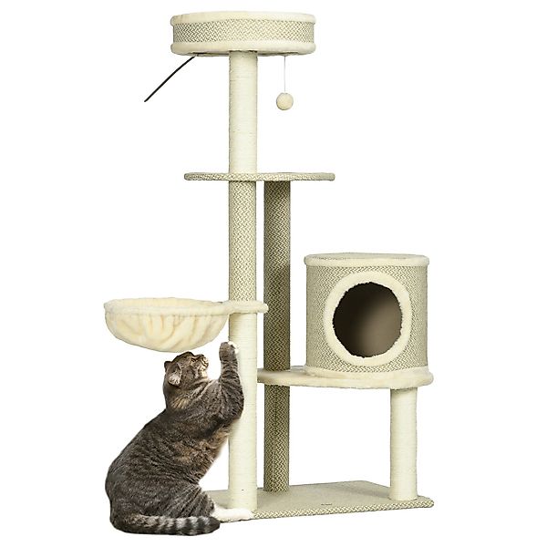 PawHut Kratzbaum Katzenbaum mit Katzenhöhle, Spielball, günstig online kaufen