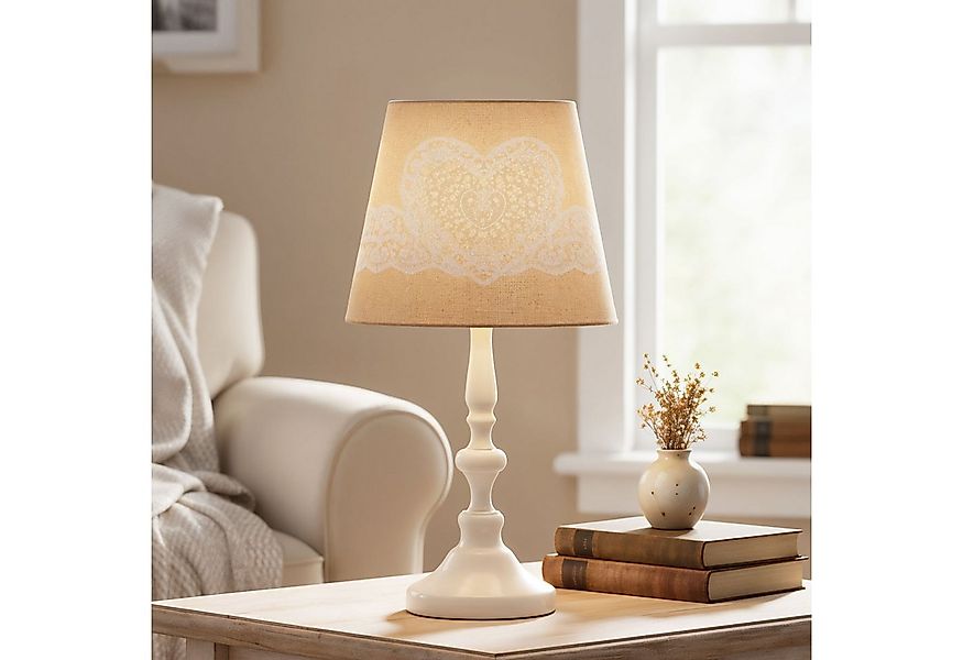 Levandeo® Nachttischlampe, Tischlampe Weiß 38cm hoch Shabby Metall Creme Be günstig online kaufen