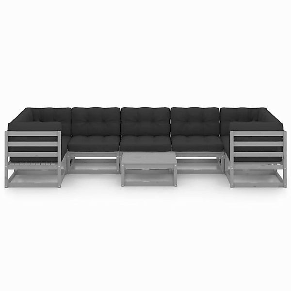 8-tlg. Garten-lounge-set Mit Kissen Grau Kiefer Massivholz günstig online kaufen