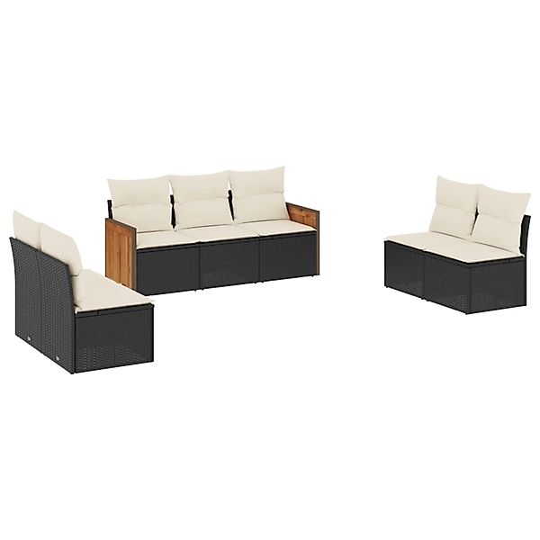 vidaXL 7-Tlg Garten-Sofagarnitur mit Kissen Schwarz Poly Rattan 3227554 günstig online kaufen