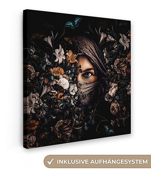 OneMillionCanvasses® Leinwandbild Frau - Luxus - Blumen - Schmetterling - P günstig online kaufen