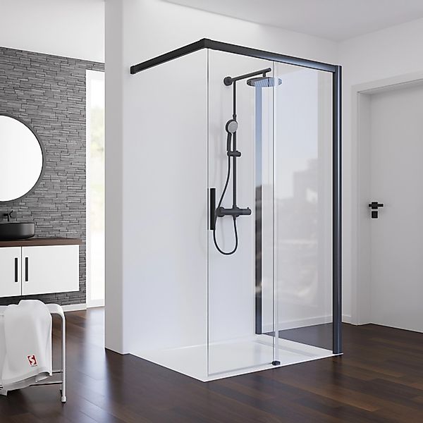Schulte Schiebetür Walk In mit Wand Mattschwarz 90 x 100 x 200 cm DIN Recht günstig online kaufen