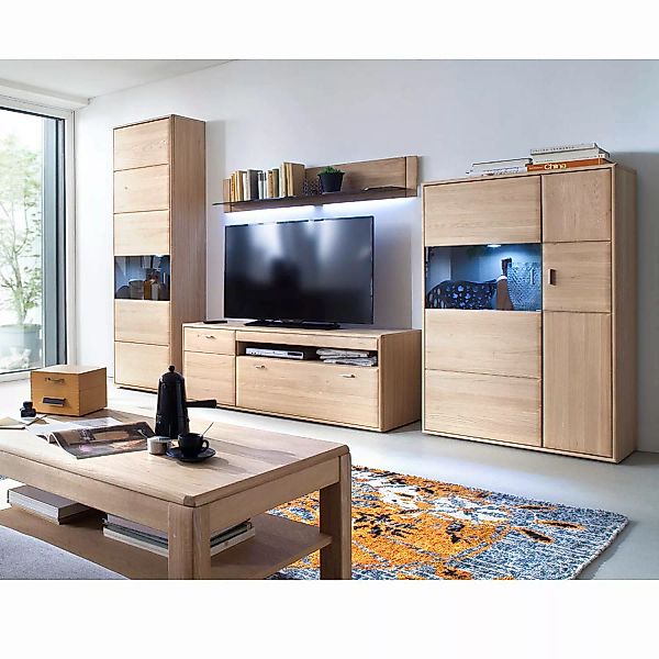 TV-Wohnwand TIJUANA-05 Wohnzimmermöbel aus massiver Eiche Bianco - B/H/T: 3 günstig online kaufen
