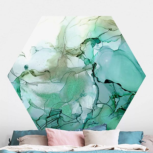Hexagon Fototapete selbstklebend Smaragdfarbener Sturm günstig online kaufen