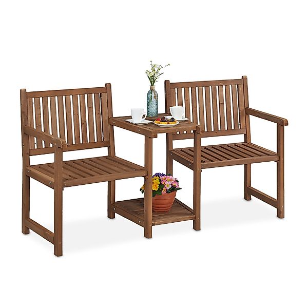 relaxdays Gartenbank Braune Gartenbank mit Tisch günstig online kaufen