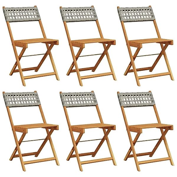 vidaXL Gartenstühle 6 Stk Klappbar Grau Poly Rattan & Massivholz 3214596 günstig online kaufen