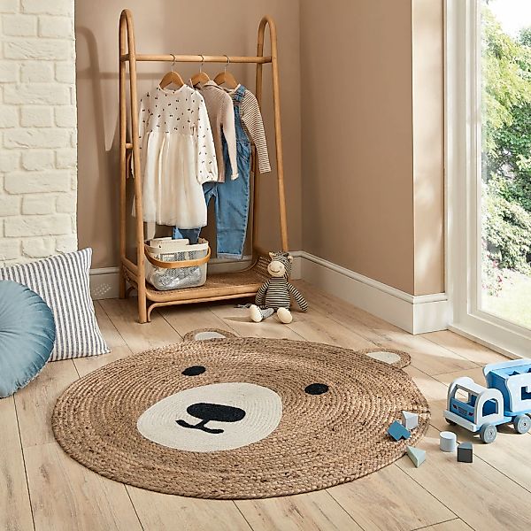 FLAIR RUGS Teppich "Bertie Bär" rund 5 mm Höhe Kinder Naturfaser Teppich günstig online kaufen