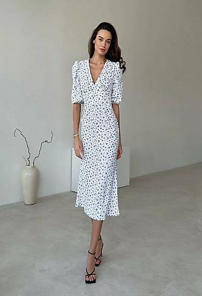 SEGUEN Sommerkleid Französisch V-Ausschnitt Kleid floral Blase Ärmel Temper günstig online kaufen