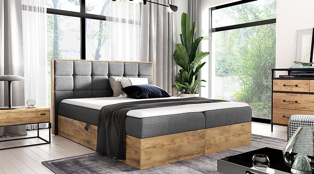 Beautysofa Boxspringbett WOOD1 (inklusive Federkernmatratze, 2x Bettkästen) günstig online kaufen