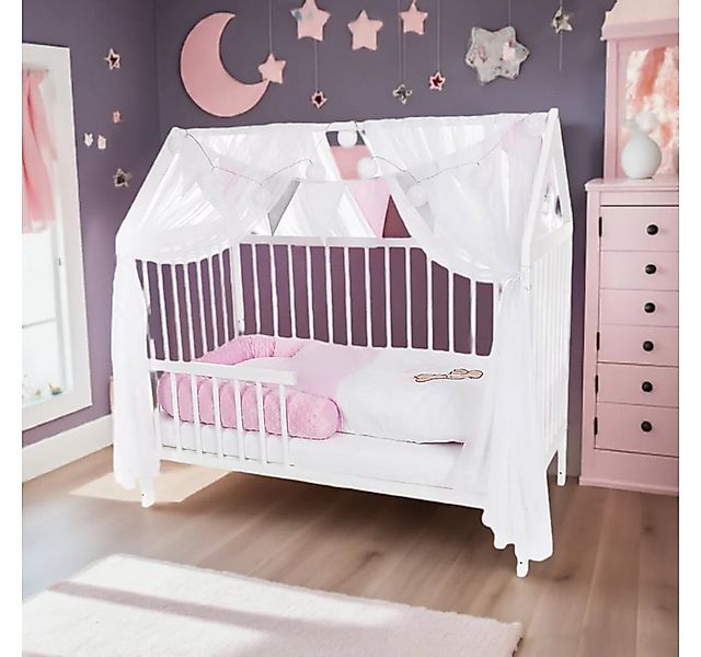 Babyhafen Babybett Kinderbett 60x120 Rausfallschutz Umbaubar Teddybär rosa, günstig online kaufen