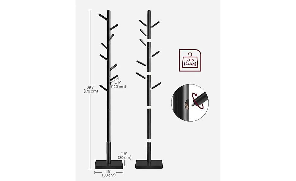 Garderobenständer  Andi ¦ schwarz ¦ Holzwerkstoff ¦ Maße (cm): B: 30 H: 176 günstig online kaufen