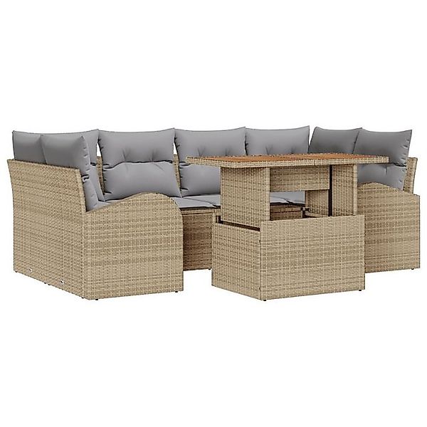 vidaXL Loungesofa 7-tlg. Garten-Essgruppe mit Kissen Beige Poly Rattan, 7 T günstig online kaufen