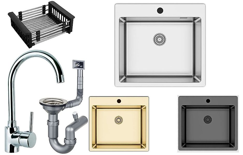 Faizee Möbel Edelstahlspüle Edelstahlspüle 50,5x55+Spülkorb(Armatur wählbar günstig online kaufen