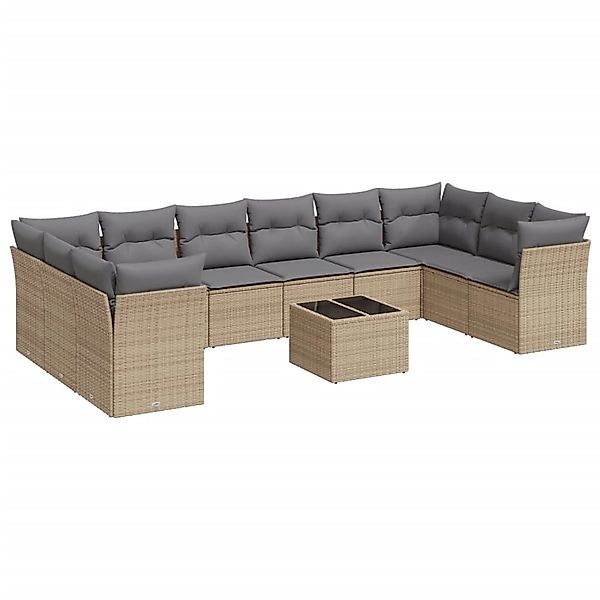 vidaXL 11-Tlg Garten-Sofagarnitur mit Kissen Beige Poly Rattan 3250048 günstig online kaufen