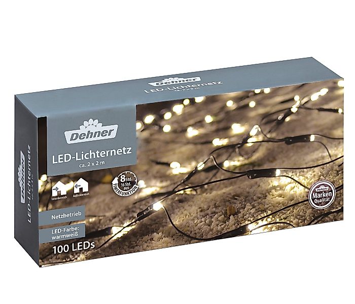 Dehner LED-Lichterkette LED Lichternetz, 100 LEDs, 200 x 200 cm, warmweiß, günstig online kaufen