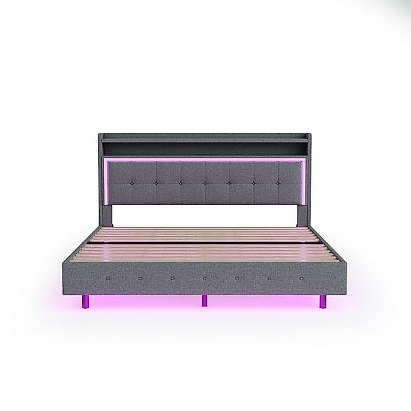 Gotagee Polsterbett Doppelbett Jugendbett Flachbett mit USB-Steckdose Leine günstig online kaufen