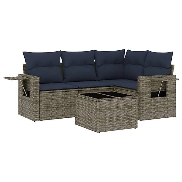 vidaXL 5-Tlg Gartensofa-Set mit Kissen Grau Polyrattan 3220120 günstig online kaufen
