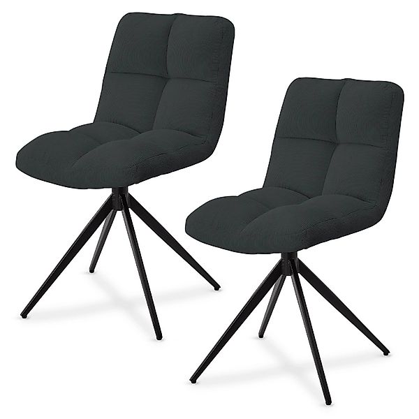 Juskys Drehstuhl Dallas 2er Set Cord Dunkelgrau günstig online kaufen