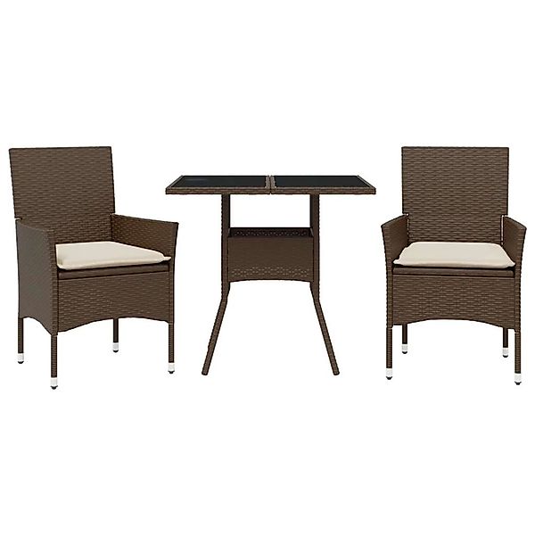vidaXL 3-Tlg Garten-Essgruppe mit Kissen Braun Poly Rattan Glas 3278603 günstig online kaufen