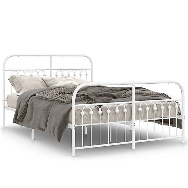vidaXL Bettgestell mit Kopf- und Fußteil Metall Weiß 137x190 cm 376666 günstig online kaufen