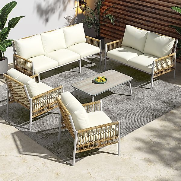 Flieks Gartenlounge-Set, 7 Sitzer Rattan Gartenmöbel günstig online kaufen