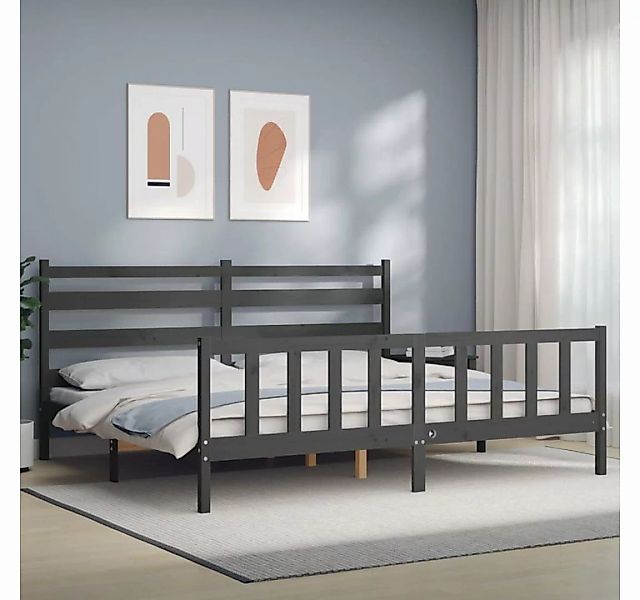 furnicato Bett Massivholzbett mit Kopfteil Grau 200x200 cm günstig online kaufen