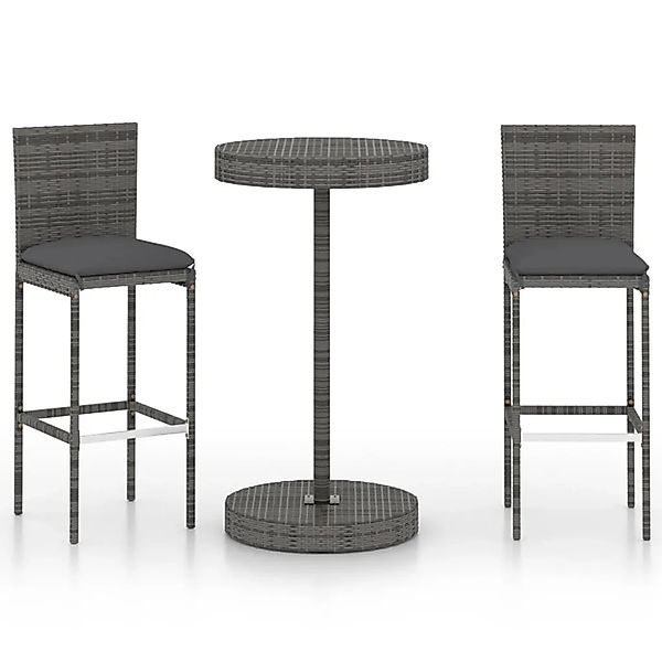 vidaXL 3-tlg Gartenbar-Set mit Kissen Poly Rattan Grau Modell 2 günstig online kaufen