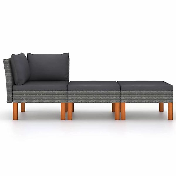 3-tlg. Garten-lounge-set Poly Rattan Und Eukalyptus Massivholz günstig online kaufen