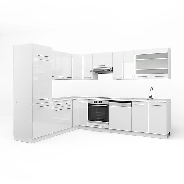 Vicco Fame-Line Eckküche Weiß 227 x 60 cm ohne Arbeitsplatte günstig online kaufen