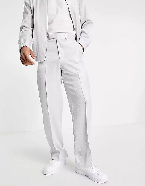 ASOS DESIGN – elegante Hose aus gehämmertem Satin mit weitem Bein, Kombitei günstig online kaufen
