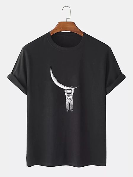 Herren Baumwolle Astronaut Print einfarbig hell Rundhals-T-Shirts günstig online kaufen