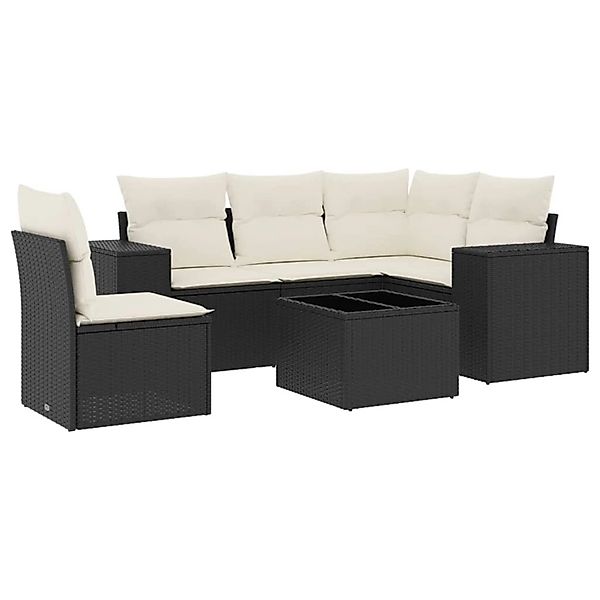 vidaXL 6-Tlg Garten-Sofagarnitur mit Kissen Schwarz Poly Rattan 3222575 günstig online kaufen