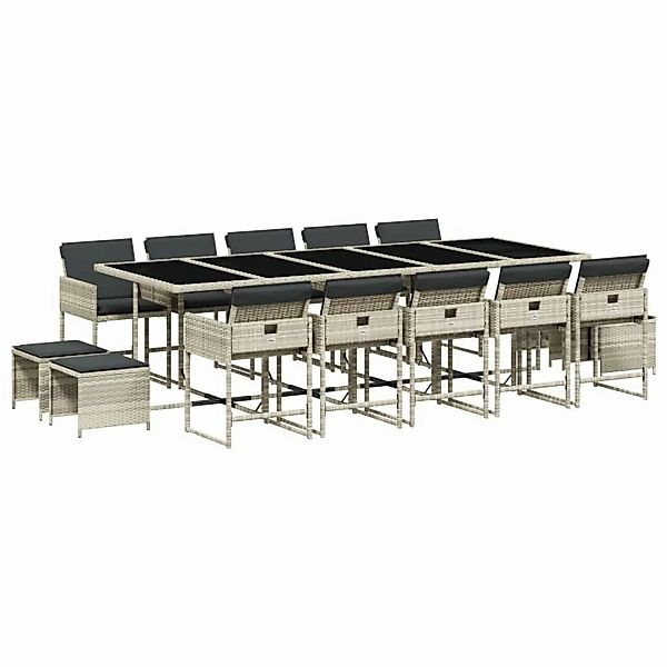 vidaXL 15-tlg Garten-Essgruppe mit Kissen Hellgrau Poly Rattan Modell 4 günstig online kaufen
