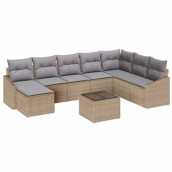 vidaXL Gartensofa-set mit Kissen 8-Tlg Beige und Hellgrau Poly-Rattan 33555 günstig online kaufen