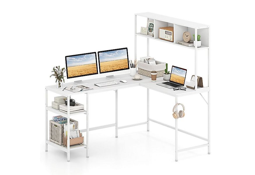 COSTWAY Eckschreibtisch, mit Bücherregal L-förmiger Schreibtisch 150x120cm günstig online kaufen