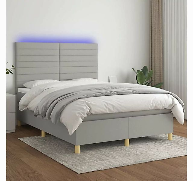 vidaXL Boxspringbett (140 x 200 cm, Streifen Horizontal, Hellgrau), mit LED günstig online kaufen