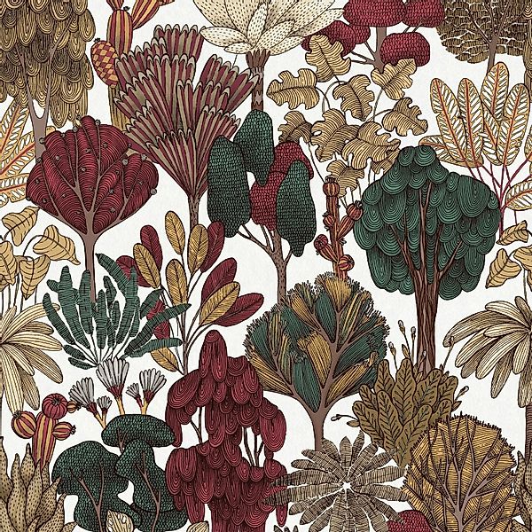 PROFHOME 377577-GU Natur Tapete Wald Matt Rot Beige Braun 0,53 m x 10,05 m günstig online kaufen