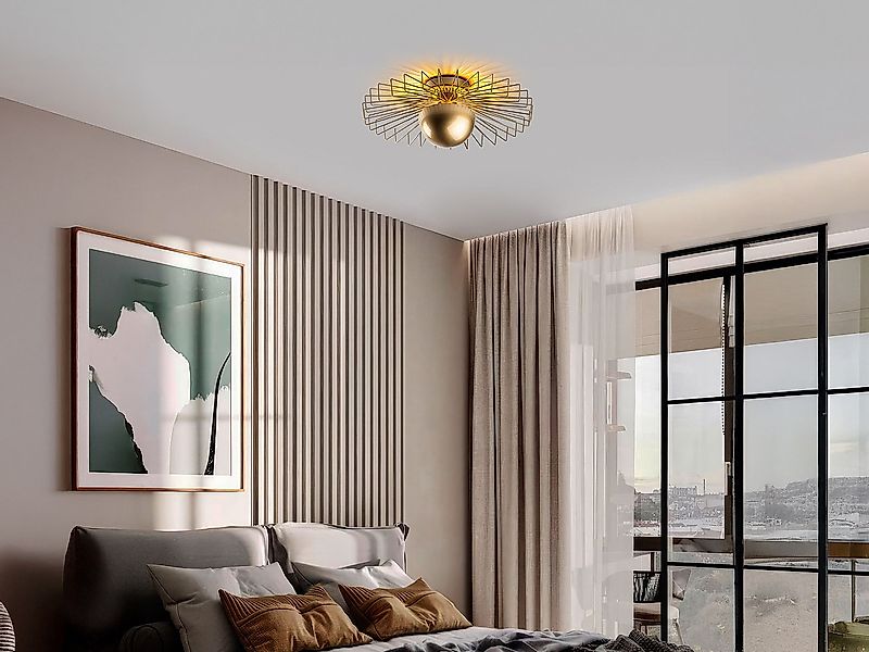 Deckenleuchte aus Drahtmetall - Goldfarben - H. 24 x Ø 60 cm - ZYMA günstig online kaufen