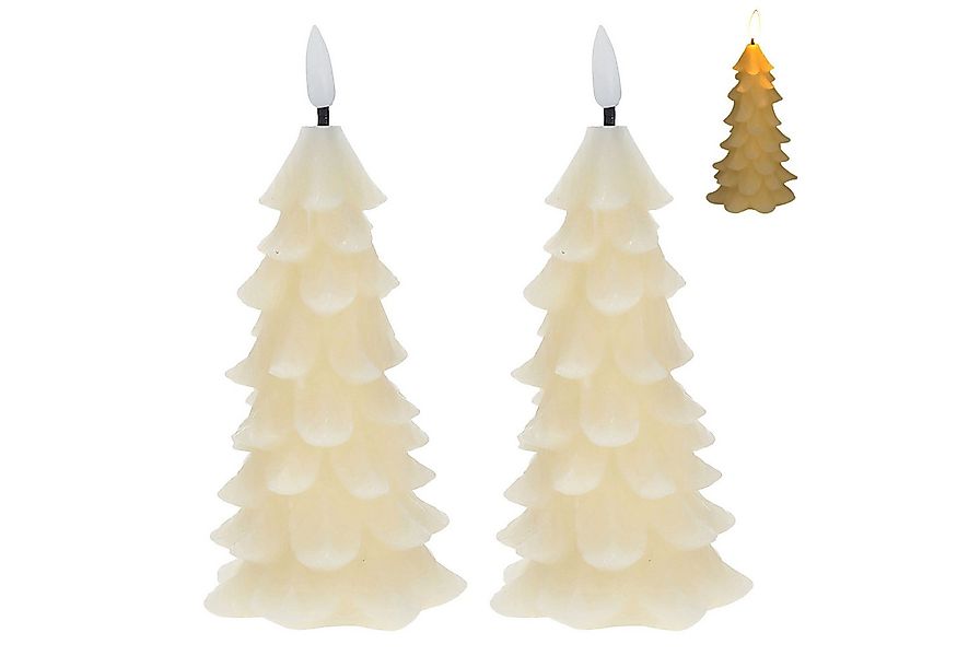 CEPEWA LED Dekofigur LED Echtwachskerze Tannenbaum 2er Set creme 7,5x16x6x7 günstig online kaufen