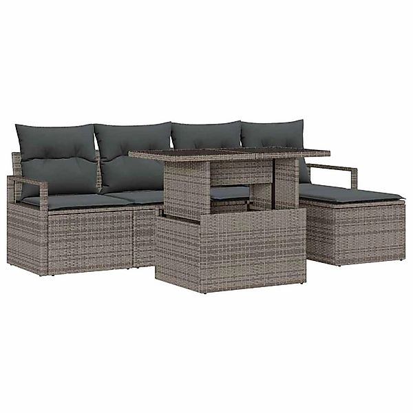 vidaXL Garten-Sofa-Set mit Speicher 6-Tlg Grau Poly Rattan 3357542 günstig online kaufen
