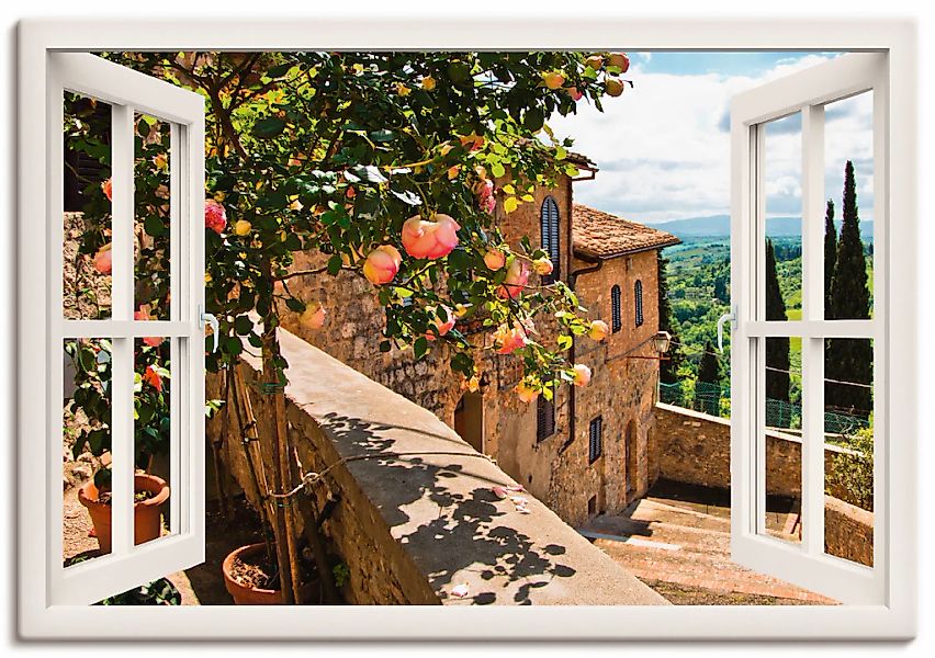 Artland Wandbild "Fensterblick Rosen auf Balkon Toskana" Garten 1 Stk. tlg. günstig online kaufen