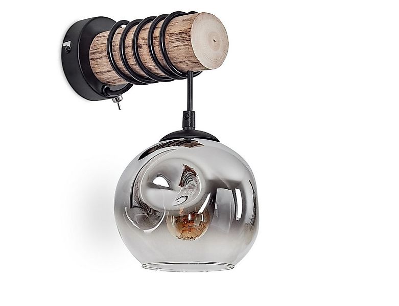 hofstein Wandleuchte Wandlampe aus Holz/Metall/Glas in Natur/Schwarz/Chrom/ günstig online kaufen