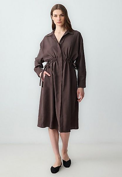 Jimmy Key Minikleid Losse geweven overhemdkraag bruine jurk günstig online kaufen