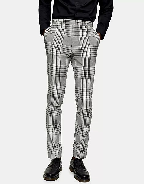 Topman – Anzughose in Grau kariert mit superengem Schnitt günstig online kaufen