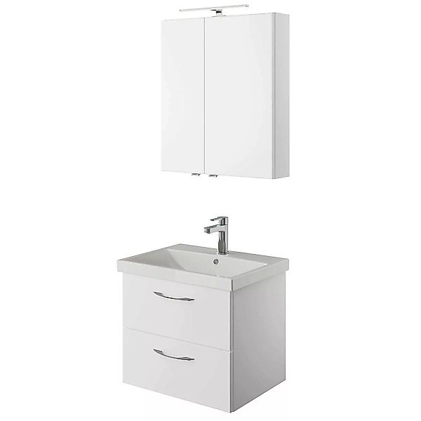 Badezimmer Einzelwaschplatz Set in weiß Glanz mit Keramik Waschbecken und A günstig online kaufen