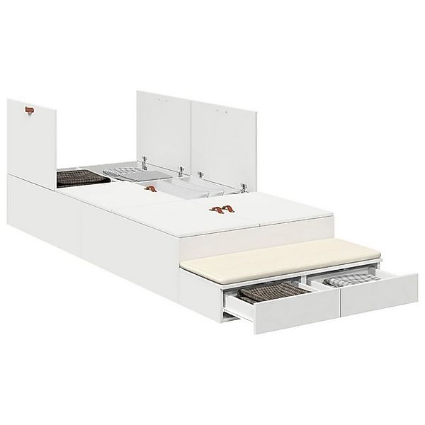 vidaXL Bett Stauraumbett Weiß Holz 190 x 75 cm Bett mit Stauraum Rechteckig günstig online kaufen