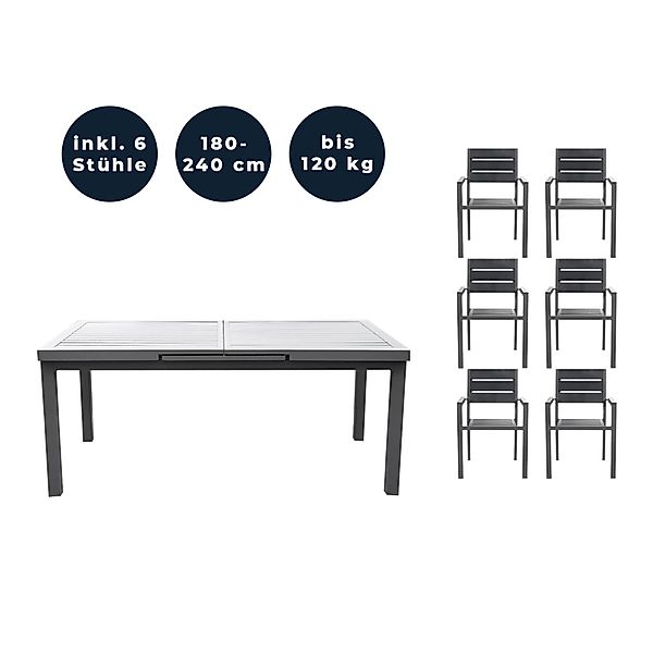Home Deluxe Gartenmöbel-Set Calido Madera 7-tlg. Anthrazit mit Ausziehtisch günstig online kaufen