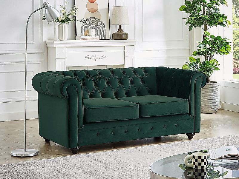 Sofa 2-Sitzer - Samt - Grün - CHESTERFIELD günstig online kaufen